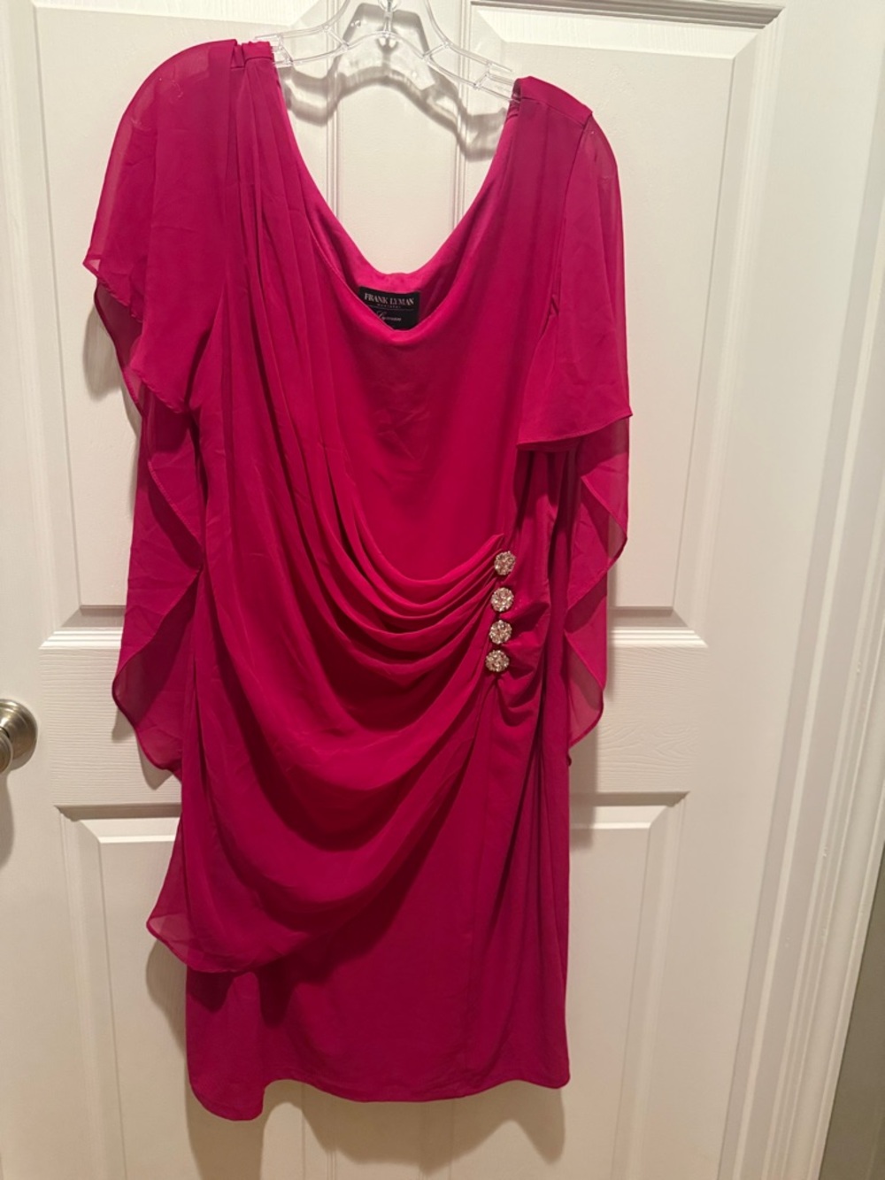 Frank Lyman Design Fuchsia Draped Midi Dress with Crystal Accents